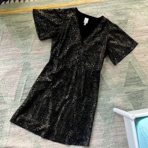 Ichi black and gold metallic dress short sleeves A line NWOT